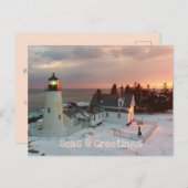Frohen Festtage Blush WeihnachtsLeuchtturm Feiertagspostkarte (Vorne/Hinten)