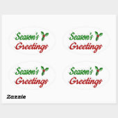 Frohen Festtage Holly Weihnachts-Grün-Drehbuch Ovaler Aufkleber (Blatt)