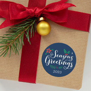 Frohen Festtage Navy Blue Holiday Runder Aufkleber