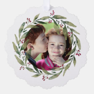 Frohen Festtage Watercolor Wreath Ornament Karte