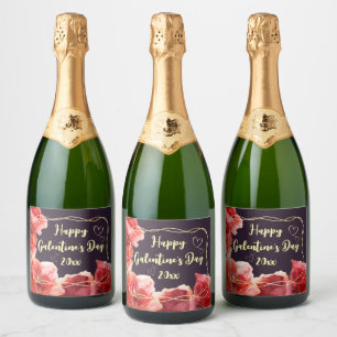Frohen Galentine's Day Moody Crimson Floral Gold Schaumweinetikett