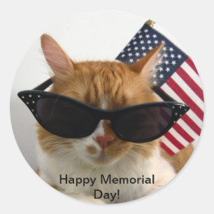 Frohen Gedenktag Cool Cat mit Flagge Aufkleber