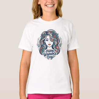 Frohen Internationalen Frauentag Florale Porträt-I T-Shirt