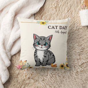 Frohen Internationalen Katzentag Orange Tabby Sonn Kissen