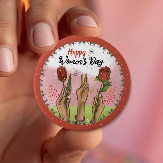 Frohen Internationaler Frauentag - Rote Knöpfe Hän Button