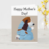 Frohen Muttertag! Betender Basset Hound Karte (Gelbe Blume)