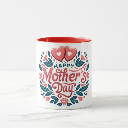 Frohen Muttertag - Botanisches Herz & Schrift Tasse (Zentrum)