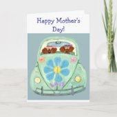 Frohen Muttertag! Dachshunde im Hippie-Auto Karte (Vorderseite)