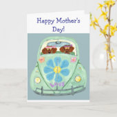 Frohen Muttertag! Dachshunde im Hippie-Auto Karte (Gelbe Blume)