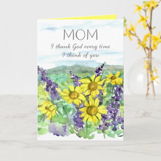 Frohen Muttertag. Dank Gott für Dich Frühlingsblum Karte (Gelbe Blume)
