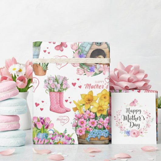 Frohen Muttertag Florales Frühlingsmuster Geschenkpapier