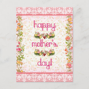 Frohen Muttertag im Vintage-Rosa-Spitzen-Stil Postkarte