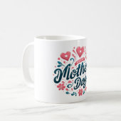 Frohen Muttertag - Lebendige Teal- und rosa Blüten Kaffeetasse (Vorderseite Links)