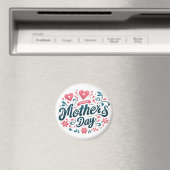 Frohen Muttertag - Lebendige Teal- und rosa Blüten Magnet (In Situ (Geschirrspüler))
