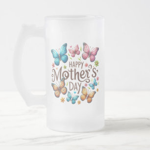 Frohen Muttertag mit Schmetterlingen Clipart Mattglas Bierglas