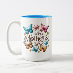 Frohen Muttertag mit Schmetterlingen Clipart Zweifarbige Tasse