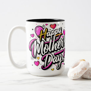 Frohen Muttertag Neon Rosa Herzen - Modern Lustig Zweifarbige Tasse