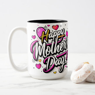 Frohen Muttertag Neon Rosa Herzen - Modern Lustig Zweifarbige Tasse