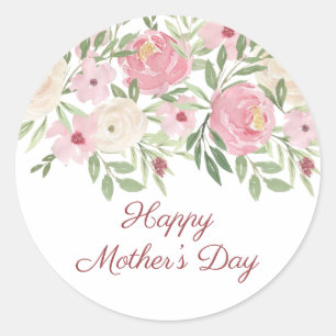 Frohen Muttertag Pink Aquarell Blumen Runder Aufkleber