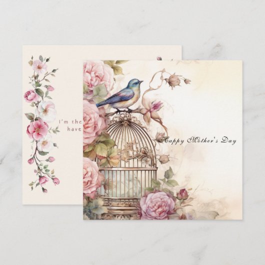Frohen Muttertag rosa Rosen Blaue Vogel Karte (Vorne/Hinten)