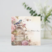 Frohen Muttertag rosa Rosen Blaue Vogel Karte (Stehend Vorderseite)