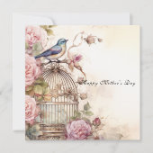 Frohen Muttertag rosa Rosen Blaue Vogel Karte (Vorderseite)