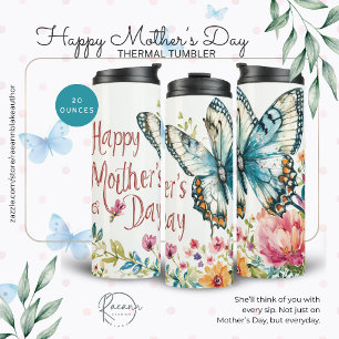 Frohen Muttertag Schmetterlinge & Blumen Thermosbecher