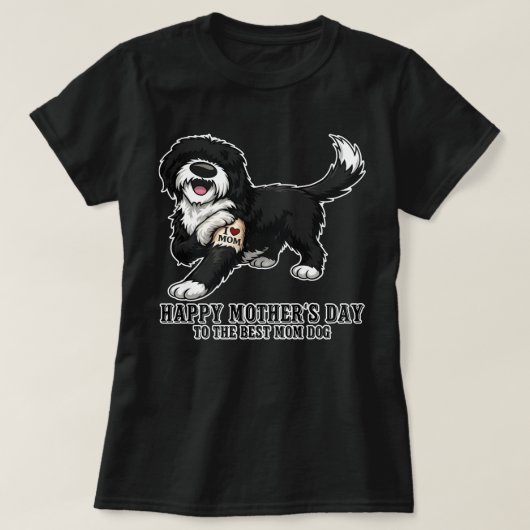 Frohen Muttertag Sheepadoodle-Mutter-Hund T-Shirt (Design vorne)