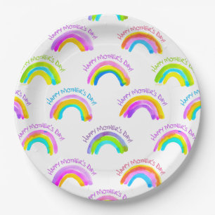 Frohen Muttertag Wasserfarbe Regenbogen Muster Pappteller
