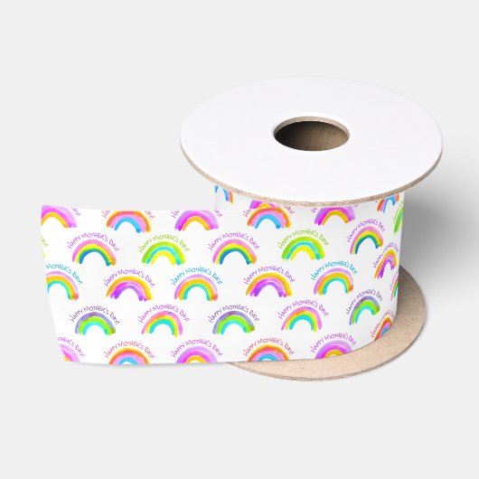 Frohen Muttertag Wasserfarbe Regenbogen Muster Satinband (Spule)