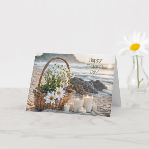 Frohen Muttertagskorb mit Blumen und Kerzen Karte