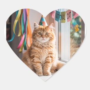 Frohen Nationaler Katzentag! Herz-Aufkleber