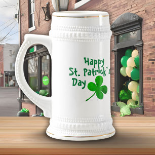 Frohen St. Patrick`s Tag Irischer grüner Shamrock Bierglas