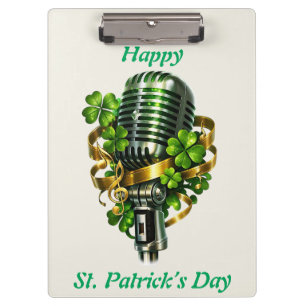 Frohen St. Patrick’s Tag Shamrock & Mikrofon Klemmbrett