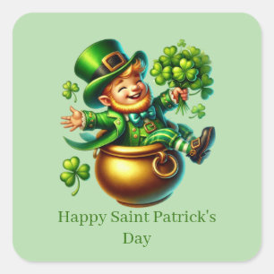 Frohen St. Patrick's Day anpassbarer Leprechaun Quadratischer Aufkleber