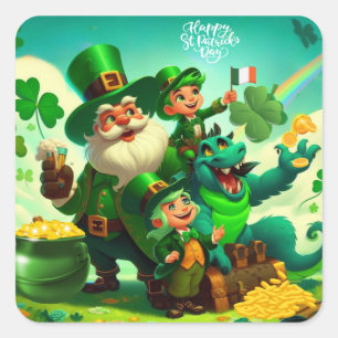 Frohen St. Patrick's Day farbenfroh Quadratischer Aufkleber