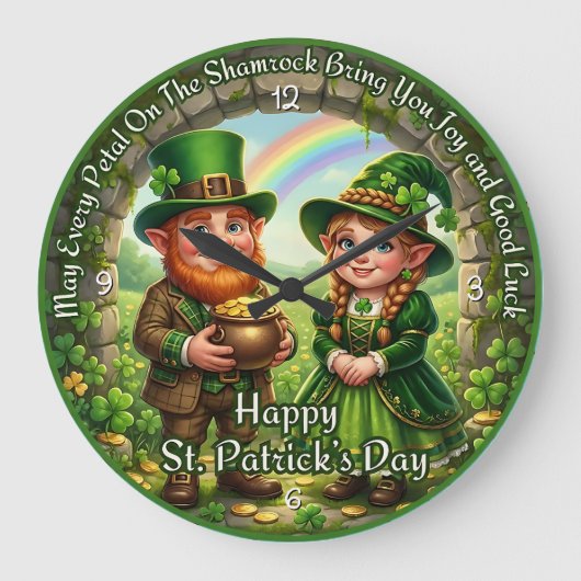 Frohen St. Patrick's Day Glückwunsch Große Wanduhr (Vorderseite)