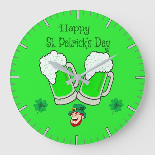 Frohen St. Patrick's Day Große Wanduhr (Vorderseite)