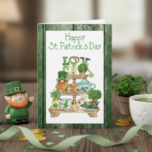 Frohen St. Patrick's Day Grüner Holz Postkarte  Fe