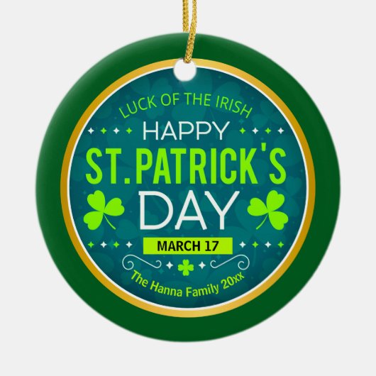 FROHEN ST. PATRICK'S DAY, "IRISCHES GLÜCK" KERAMIK ORNAMENT (Vorne)
