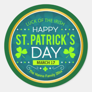 FROHEN ST. PATRICK'S DAY, "IRISCHES GLÜCK" RUNDER AUFKLEBER