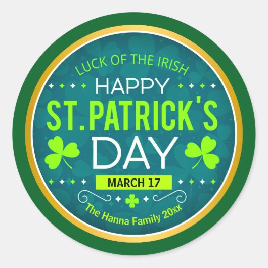 FROHEN ST. PATRICK'S DAY, "IRISCHES GLÜCK" RUNDER AUFKLEBER (Vorderseite)