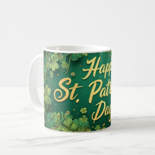 Frohen St. Patrick's Day Kleeblatt-Design Kaffeetasse (Vorderseite Links)