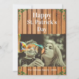 Frohen St. Patrick's Day Kleeblatt Familie ein Fot Feiertagskarte