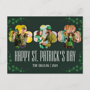 Frohen St. Patrick's Day Kleeblatt Familienfoto Feiertagspostkarte