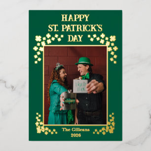 Frohen St. Patrick's Day Kleeblatt Familienfoto Folien Feiertagskarte