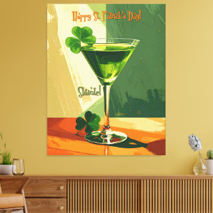 Frohen St. Patrick's Day Kleeblatt Martini Leinwanddruck