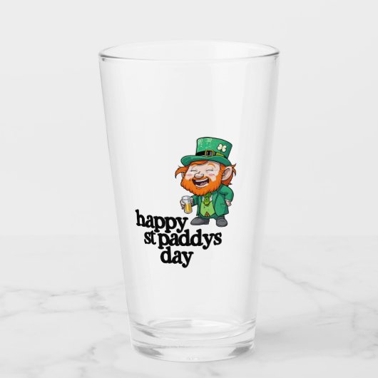 Frohen St. Patrick's Day Lachender Leprechaun Bier Glas (Vorderseite)