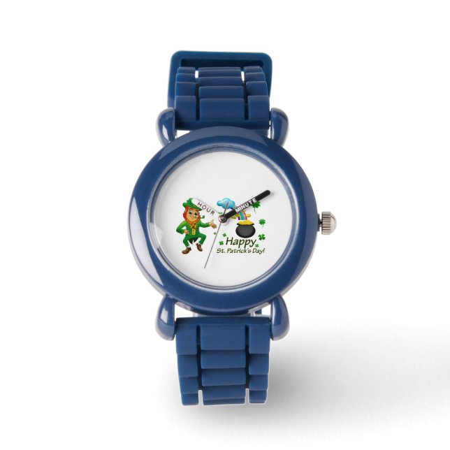 Frohen St. Patrick's Day Leprechaun Regenbogen Armbanduhr (Vorderseite)