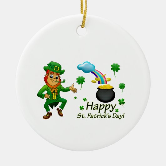 Frohen St. Patrick's Day Leprechaun Regenbogen Keramik Ornament (Vorne)